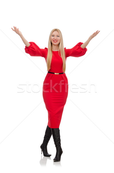 Foto stock: Mujer · hermosa · rojo · largo · vestido · aislado · blanco
