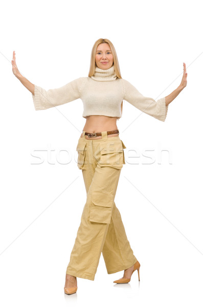Pretty woman beige pantaloni isolato bianco ragazza Foto d'archivio © Elnur