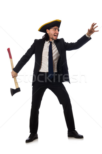 Pirate businessman with axe isolated on white Stock photo © Elnur
