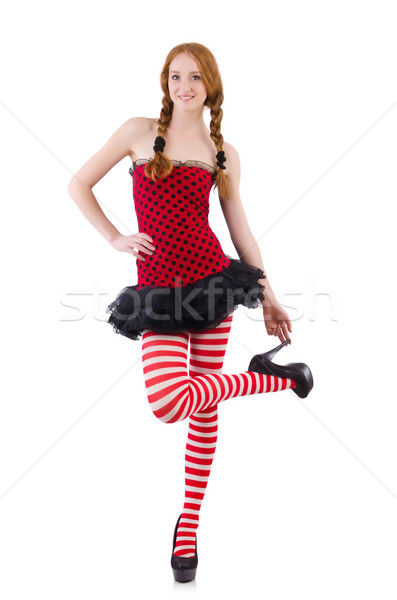 Redhead girl in red dress and stockings on white Stock photo © Elnur