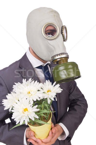 Businessman wearing gas mask isolated on white Stock photo © Elnur
