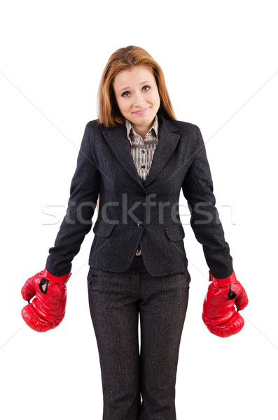 Woman businesswoman with boxing gloves on white Stock photo © Elnur