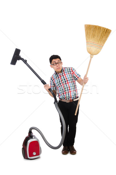 Man with vacuum cleaner and broom on white Stock photo © Elnur