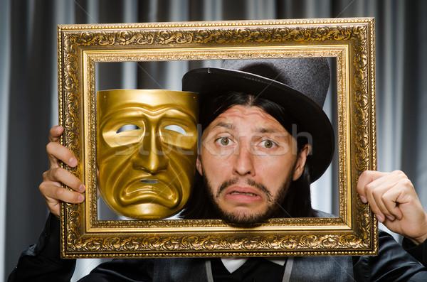 Vicces színpadi maszk háttér üzletember szomorú Stock fotó © Elnur