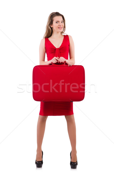 Stock fotó: Nő · vörös · ruha · utazás · tok · izolált · fehér