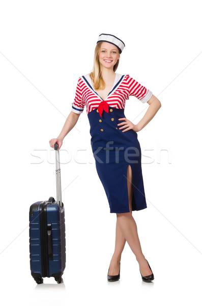 Foto stock: Turismo · isolado · branco · menina · feliz