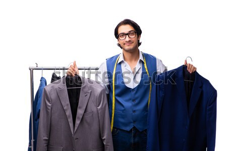 Foto stock: Freira · escolher · roupa · cabide · isolado · branco