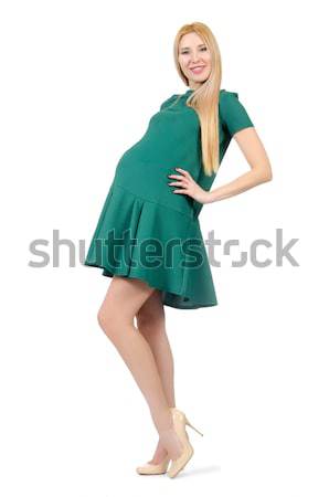 красивой беременная женщина зеленый платье изолированный белый Сток-фото © Elnur