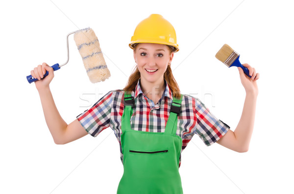 Funny woman painter in construction concept isolated on white Stock photo © Elnur