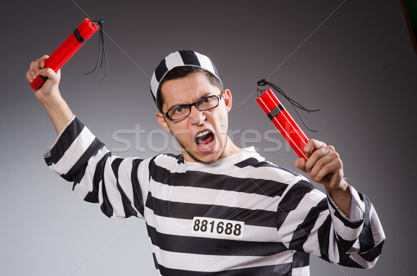 Funny Gefangener Dynamit isoliert grau Mann Stock foto © Elnur