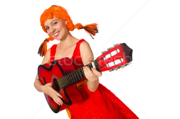 Woman with guitar isolated on white Stock photo © Elnur