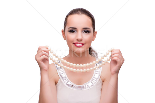 Fiatal nő mutat el ékszerek izolált fehér Stock fotó © Elnur