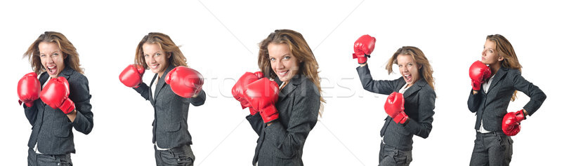 The young woman with boxing gloves isolated on white Stock photo © Elnur