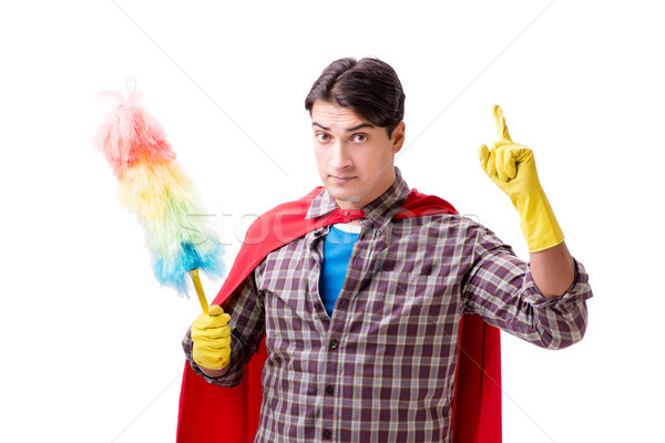 Süper kahraman temizleyici yalıtılmış beyaz adam çalışma Stok fotoğraf © Elnur