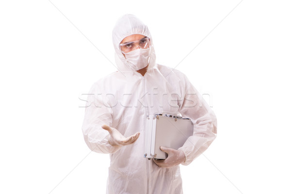Criminologist in protective suit with steel case Stock photo © Elnur