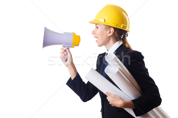 Female construction worker with loudspeaker Stock photo © Elnur