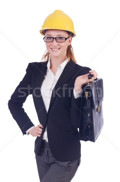 Stock foto: Jungen · Geschäftsfrau · Schutzhelm · weiß · glücklich · Arbeit