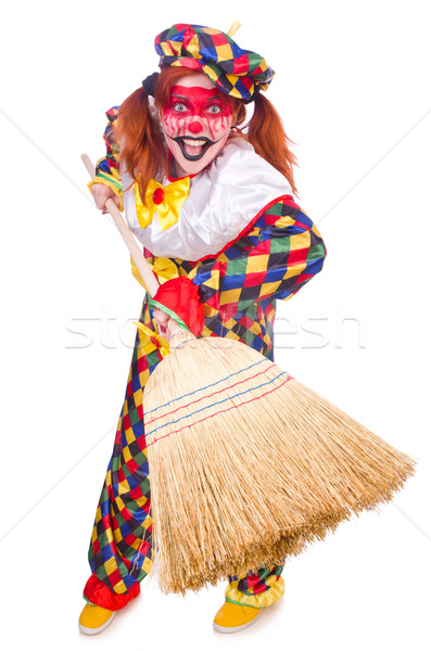 小丑 掃帚 孤立 白 生日 樂趣 商業照片 © Elnur