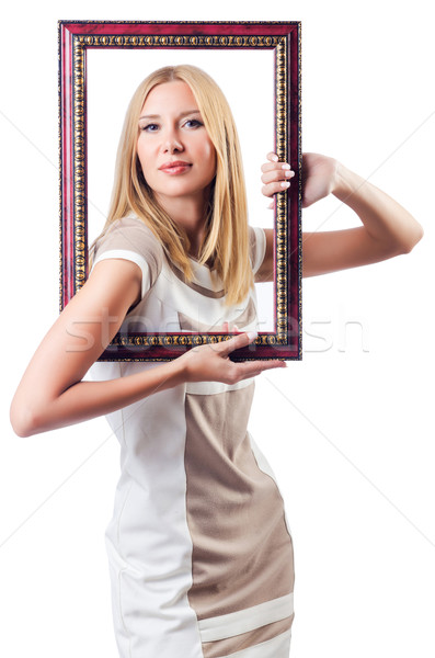 [[stock_photo]]: Femme · cadre · photo · blanche · bois · mode · beauté