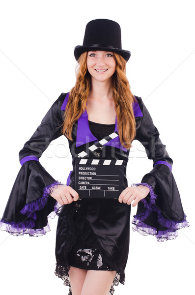 Woman with movie board isolated on white Stock photo © Elnur