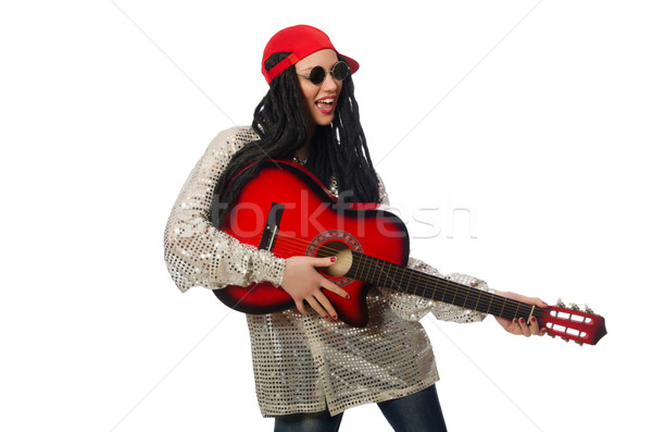 Frau Gitarrist isoliert weiß Party Metall Stock foto © Elnur