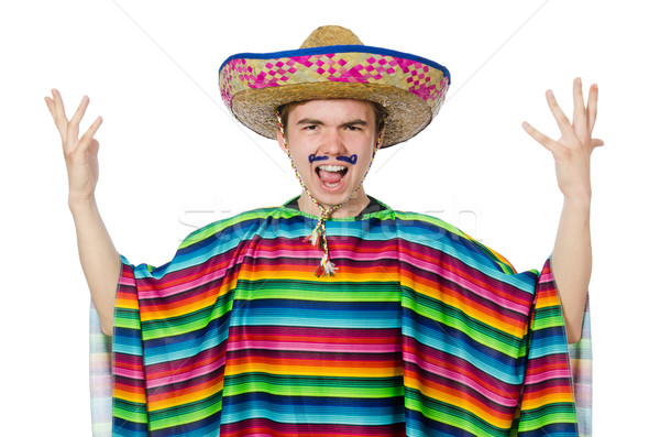 Stockfoto: Grappig · jonge · Mexicaanse · vals · snor · geïsoleerd