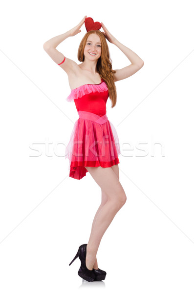 Pretty young model in mini pink dress isolated on white Stock photo © Elnur