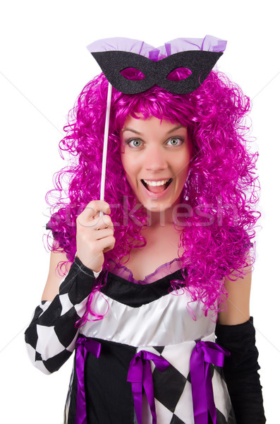 Pretty girl in jester costume isolated on white Stock photo © Elnur