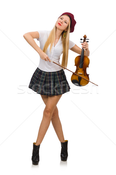 ストックフォト: 女性 · 演奏 · バイオリン · 孤立した · 白 · 木材