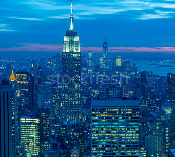 Stock photo: The view of new york manhattan during sunset hours