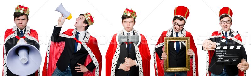 Man with crown and megaphone isolated on white Stock photo © Elnur