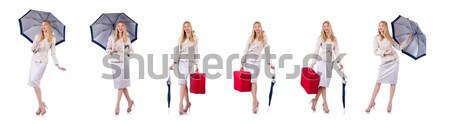 [[stock_photo]]: Femme · gangster · fusil · isolé · blanche · mode