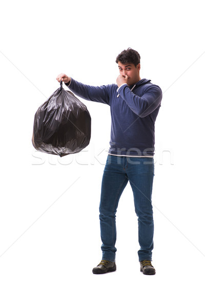 Man with garbage sack isolated on white Stock photo © Elnur