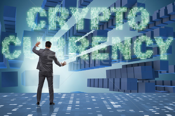 Stock photo: Businessman in blockchain cryptocurrency concept