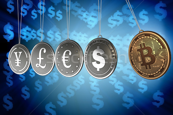 Bitcoins in blockchain cryptocurrency concept Stock photo © Elnur