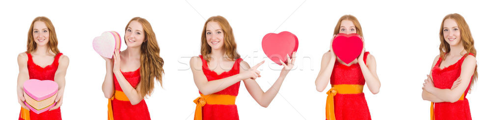 Young nice girl with giftbox isolated on white Stock photo © Elnur