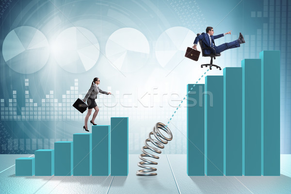 Business people jumping over bar charts Stock photo © Elnur