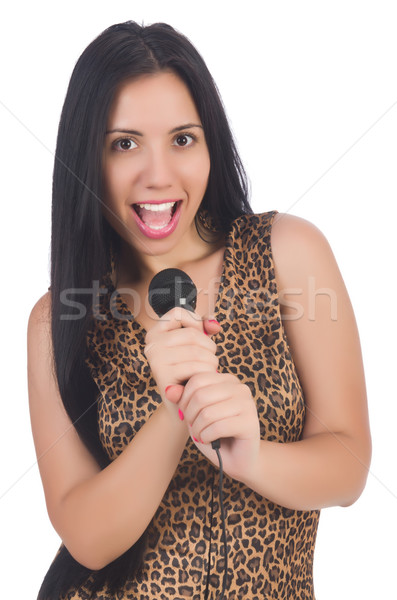 Mujer cantante micrófono blanco fiesta pelo Foto stock © Elnur