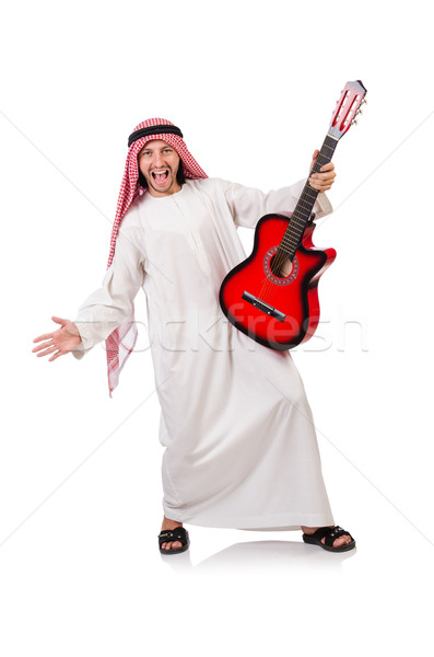 Arab om joc chitară izolat alb Imagine de stoc © Elnur