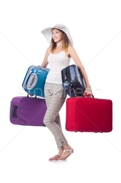 Woman traveller with suitcase isolated on white Stock photo © Elnur