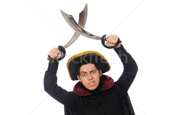 Stock photo: One eyed pirate with sword isolated on white