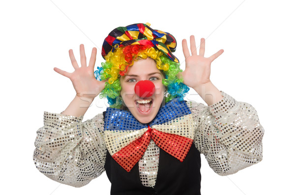 Stockfoto: Vrouwelijke · clown · geïsoleerd · witte · meisje · glimlach