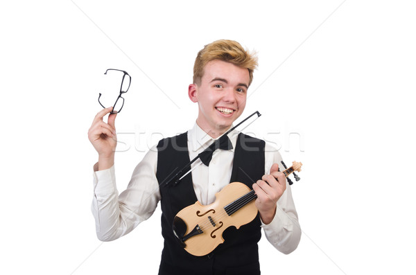 Stock fotó: Vicces · hegedű · játékos · izolált · fehér · férfi