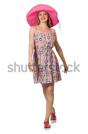 Meisje zomer licht jurk hoed geïsoleerd Stockfoto © Elnur