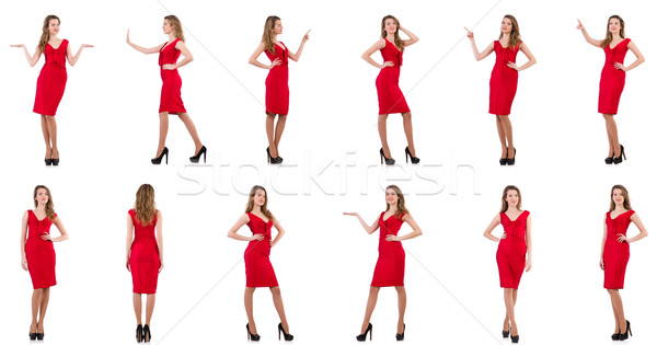 Stock photo: Young woman in red dress isolated on white