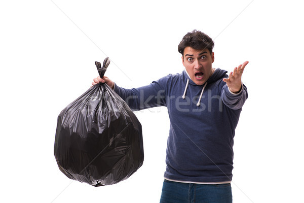 Man with garbage sack isolated on white Stock photo © Elnur