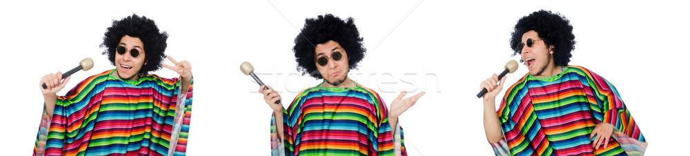 Funny mexican wearing poncho with maracas isolated on white Stock photo © Elnur