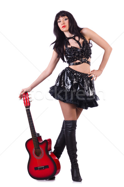 Młodych piosenkarka skóry kostium gitara muzyki Zdjęcia stock © Elnur