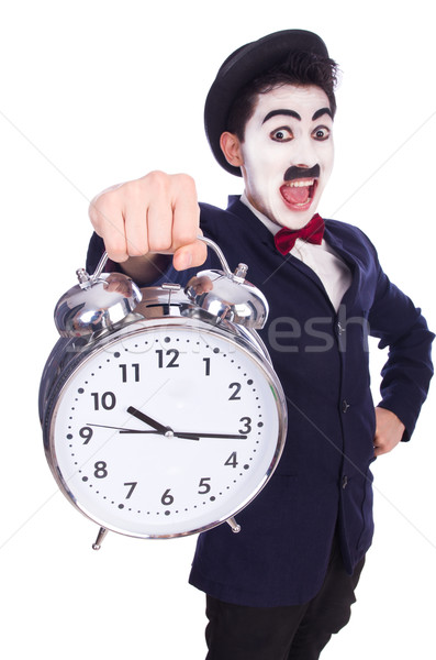 Funny man with clock on white Stock photo © Elnur