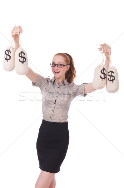 Young businesswoman with money sacks on white Stock photo © Elnur